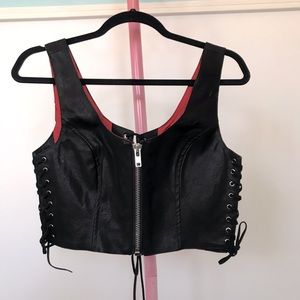 Gothic Faux Leather Lace Up Crop Top
